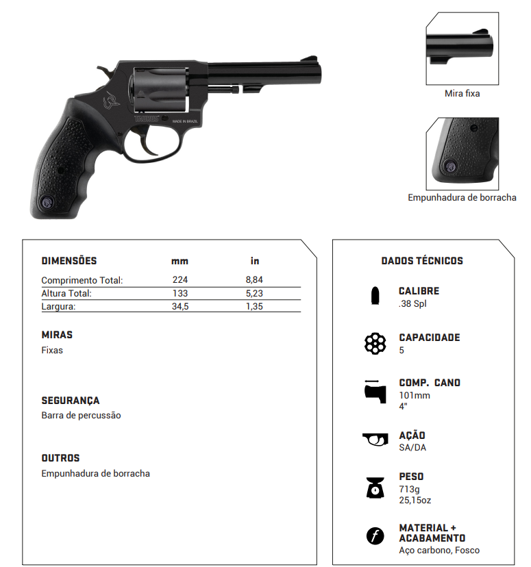 REVOLVER TAURUS RT85/5 .38SPL 4" FOSCO - 5 TIROS - Image 3